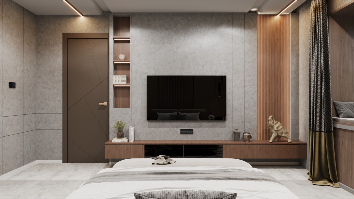 TV Unit in Bedroom with wall Panneling